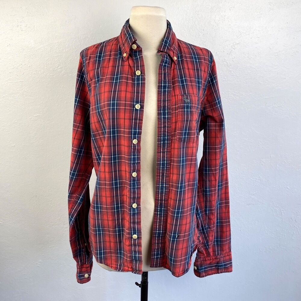 Abercrombie & Fitch Y2K Red Plaid Muscle Shirt Medium Cotton Button Down Mens